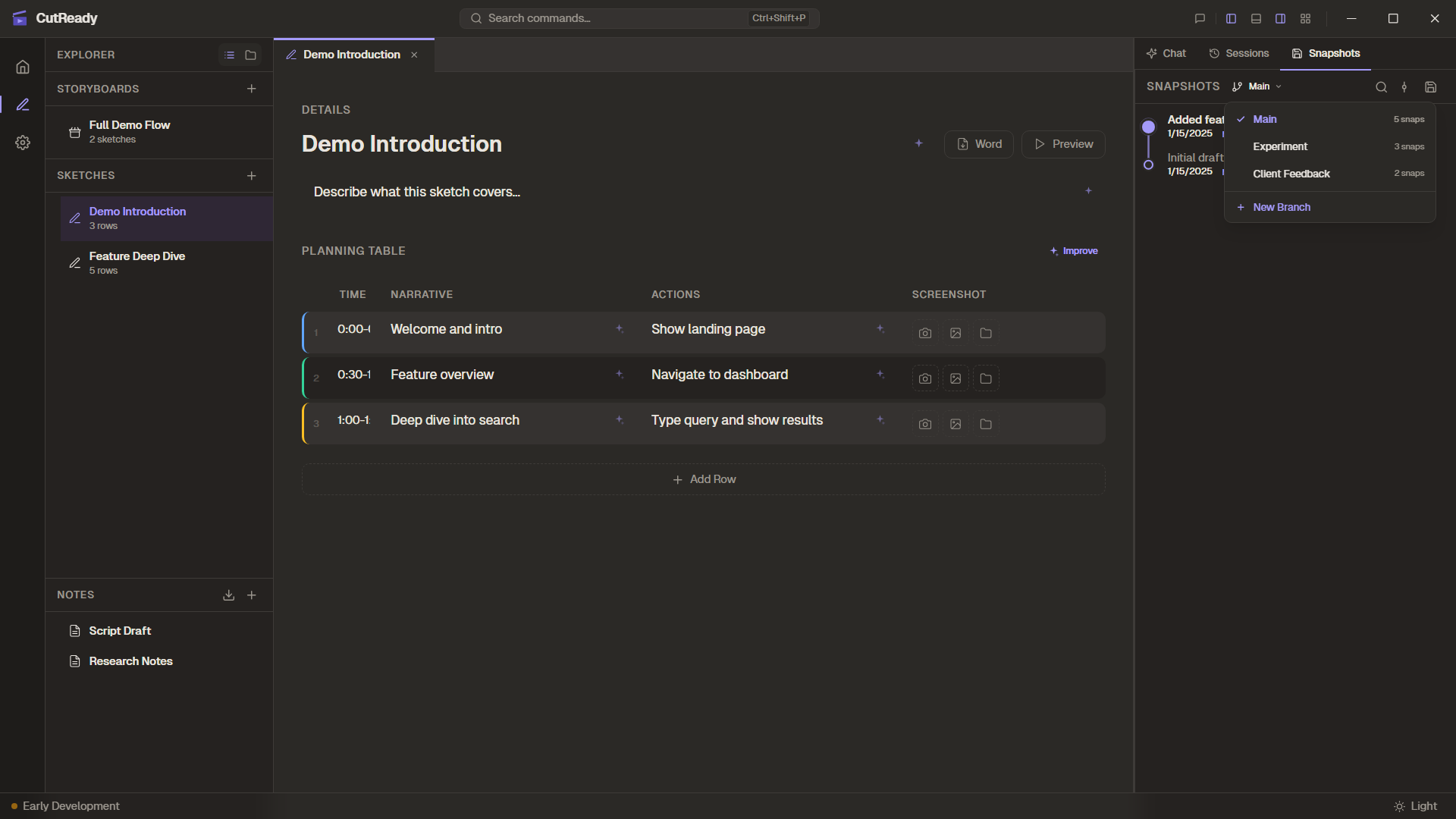Timeline selector dropdown