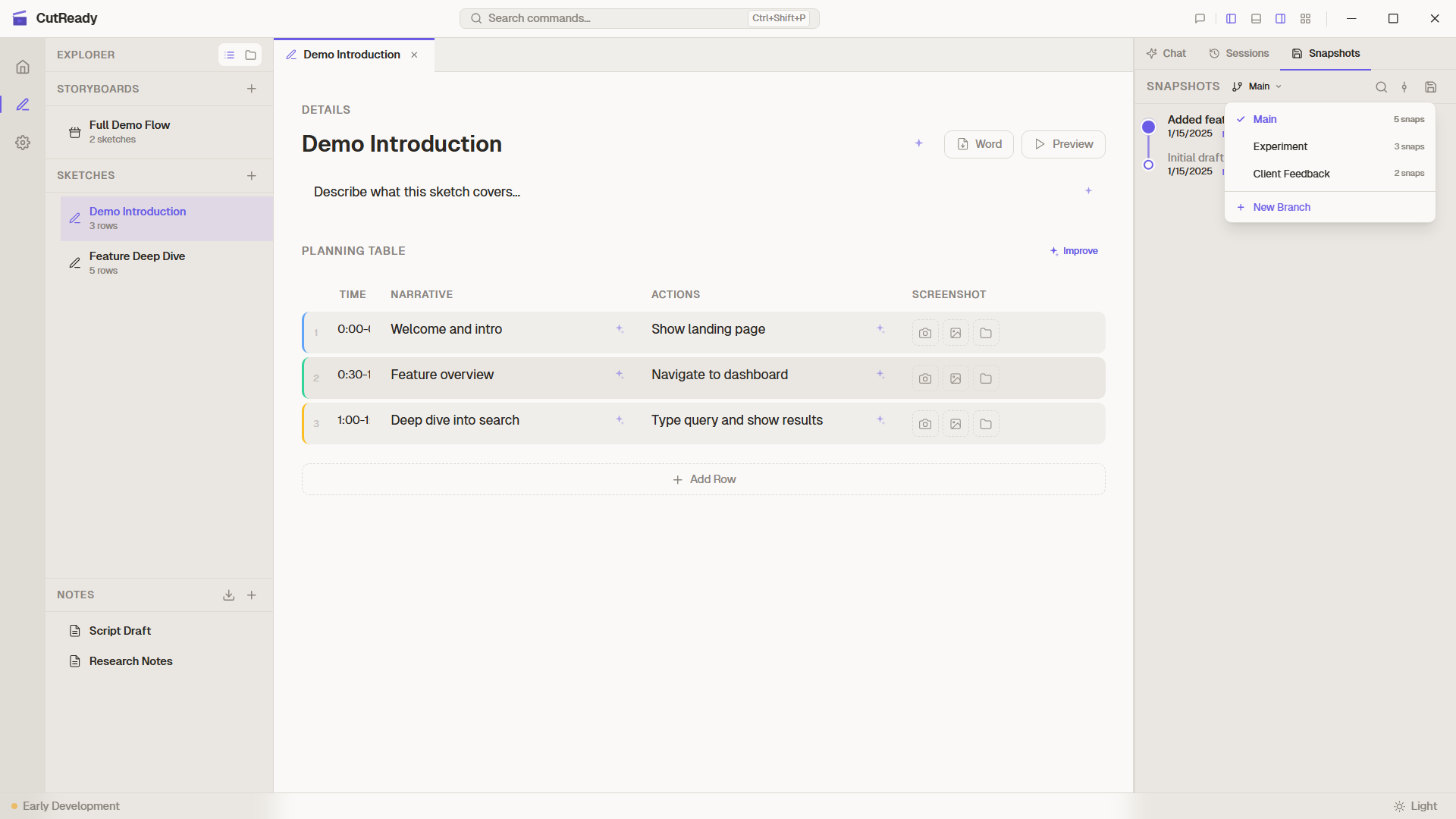 Timeline selector dropdown